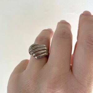 Vintage Sterling Silver Heart Ring Openwork Modernist Sculptural Statement Fluid